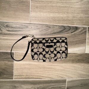Coach Signature Black and Tan Wristlet